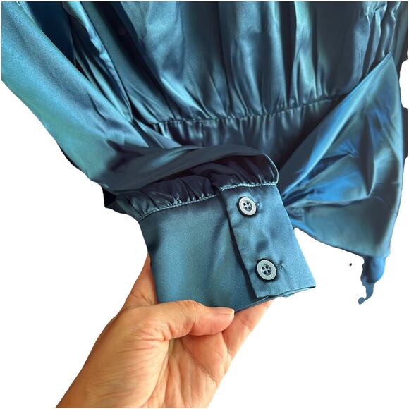 Grace Karin Women's Tied Front Long Sleeve Blue Midi Blouson‎ Dress Small NWT - Picture 3 of 9